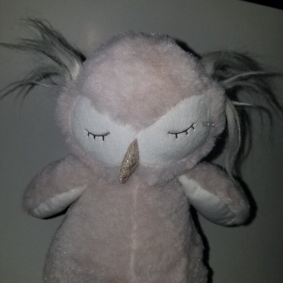 Floral Services Tan/Gray Owl Plush Lovey Sleeping Bird 10" Stuffed Toy Greige - Picture 2 of 9